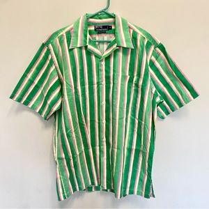 Vintage Polo Ralph Lauren Green Pink Striped Button Down Short Sleeve Shirt